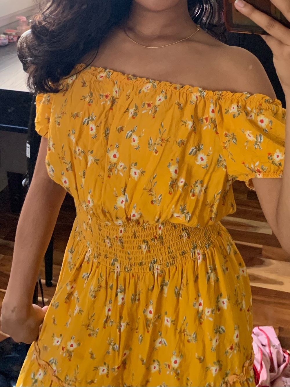 Yellow Floral Off-Shoulder Summer Dress